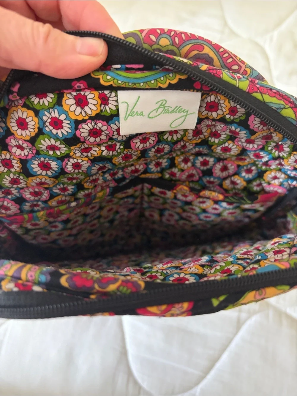 Vera Bradley Black Quilted Backpack with Multicolor Floral Paisley